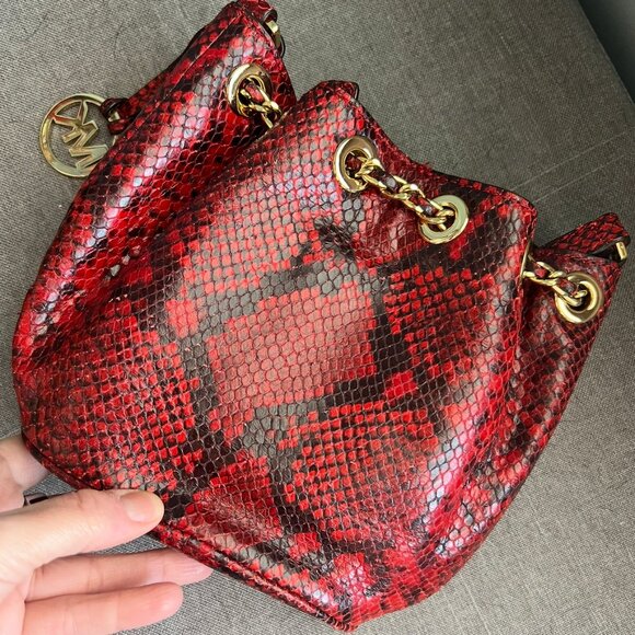 Michael Kors Frankie Embossed Python Leather Small Drawstring Crossbody Bag - Picture 3 of 7